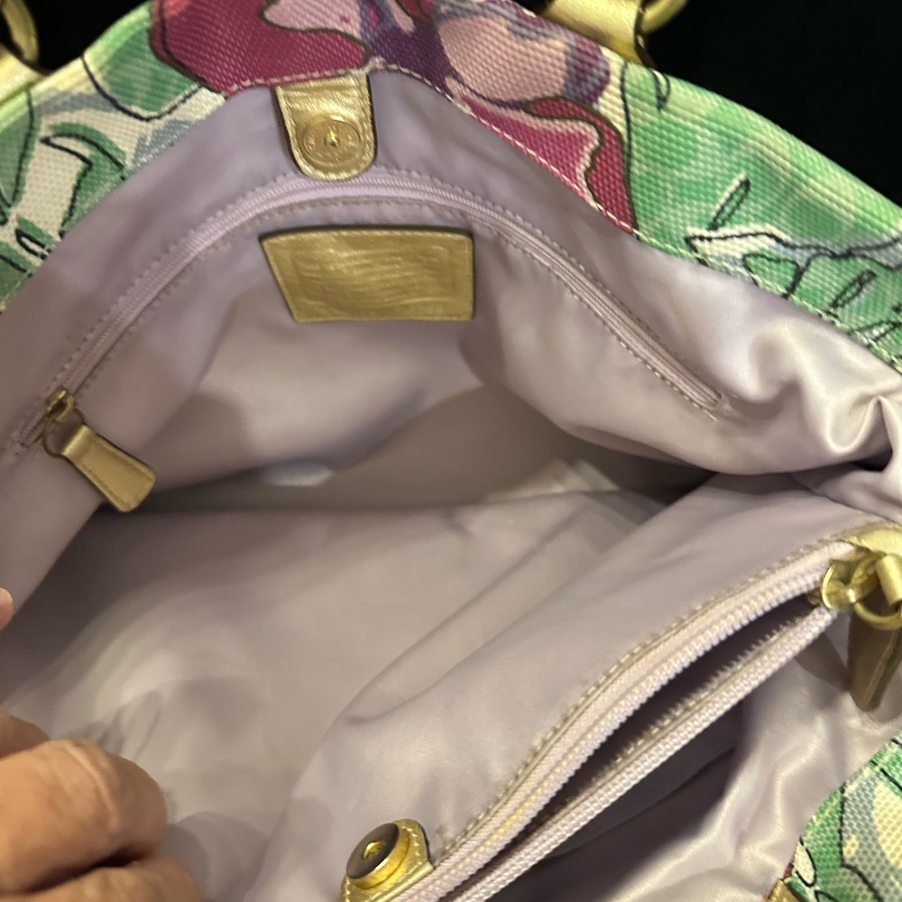 Coach Ashley 2011 Pink & Green Floral Canvas Tote with Gold Leather Accents - Picture 13 of 14